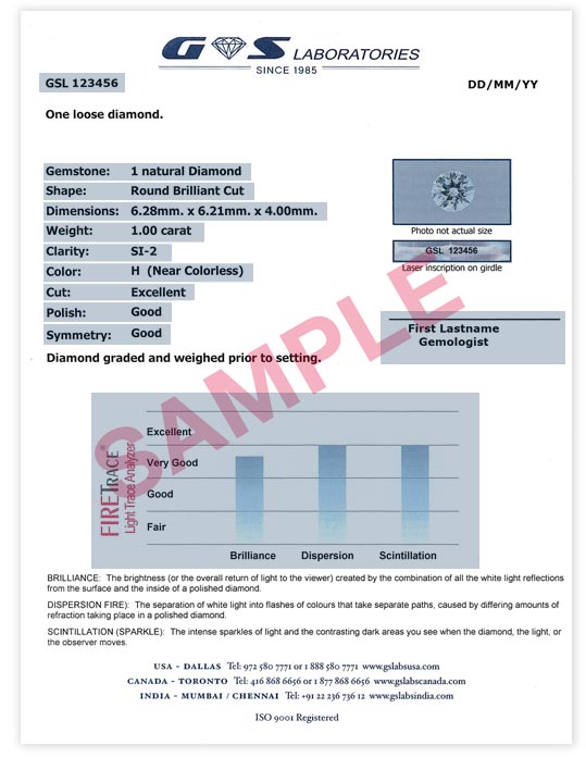 Image of Detailed Diamond Grading Report with FireTrace®